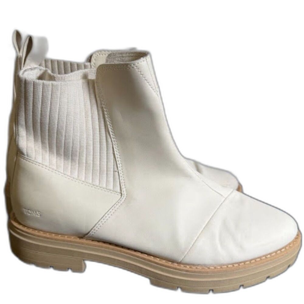 TOMS Women's Cort Chelsea Boots Chunky Lug Sole Pull on Size 11 Cream Off White